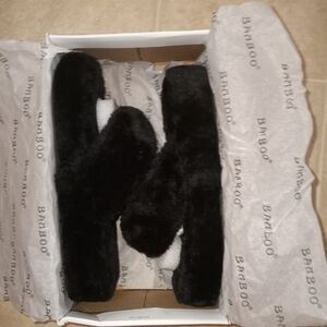 BAMBOO Black Faux Fur Slide Slippers